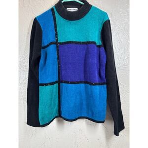 Draper's and Damon's Colorblock Vintage Pullover Sweater Blue Purple Size Small